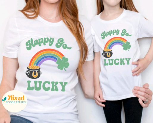 Happy Go Lucky Rainbow Shirt (Youth and long sleeve options available)